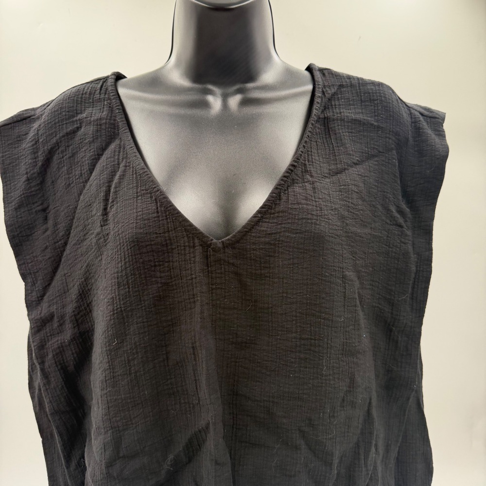 A New Day Womens XXL Black Textured Gauze V-Neck Elastic Hem Top NWT 018 02 1155